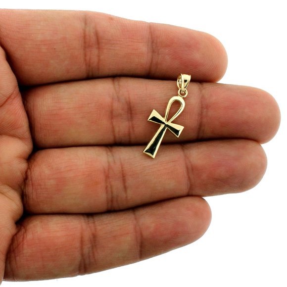 Real 10K Yellow Gold Plain Ankh Cross Pendant - Picture 2 of 5
